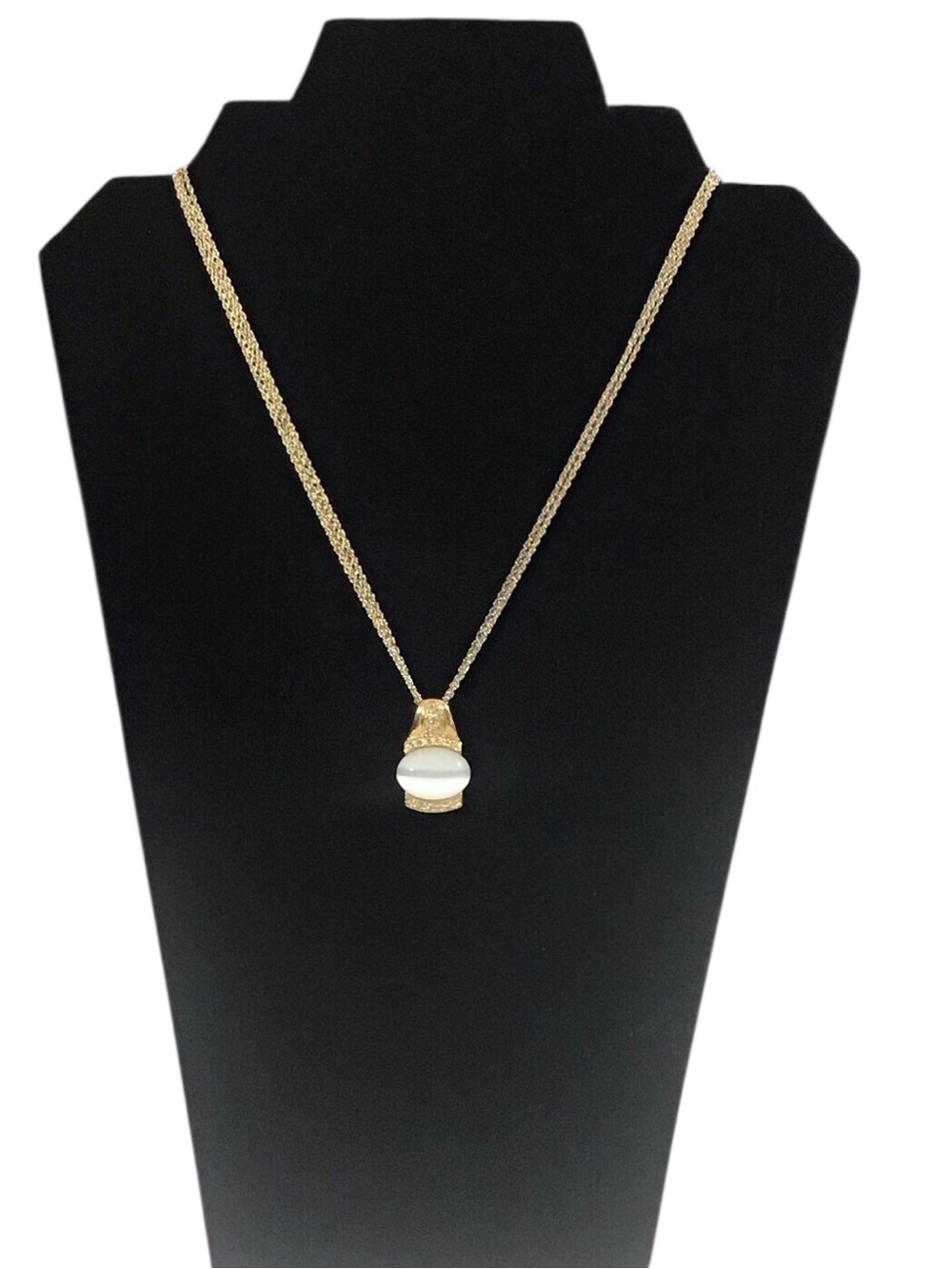 Roman Layered Chain Necklace Gold Tone Cats Eye White Pendant Fashion Jewelry